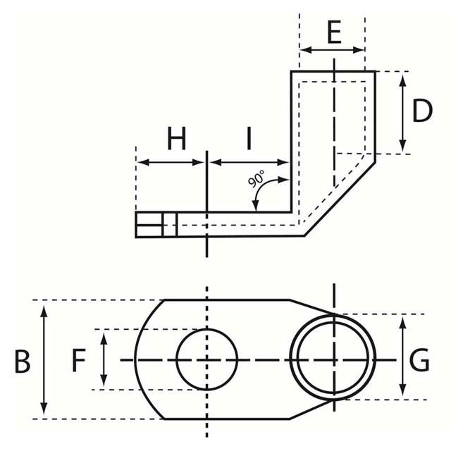 Souliers de câble standard coudés à 90°, Cu