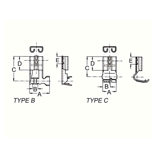 Fiches plates femelles avec connecteur de conducteur latéral
