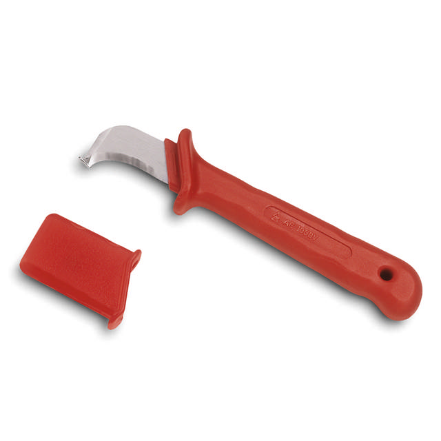 Couteau à dégainer VDE avec guide angulaire et capuchon de protection VDE