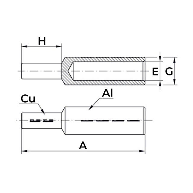Souliers de câble fiche ronde, Al/Cu