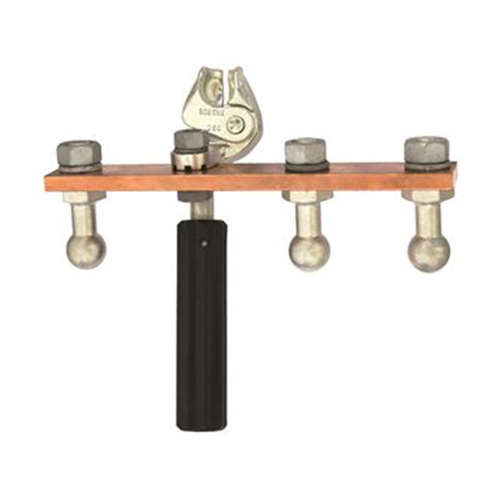 Barre de terre en cuivre avec trois goujons à rotule Ø 25 mm