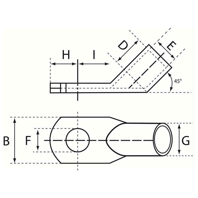 Souliers de câble standard coudés à 45°, Cu