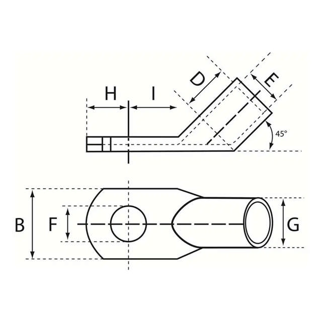 Souliers de câble DIN coudés à 45°, Cu