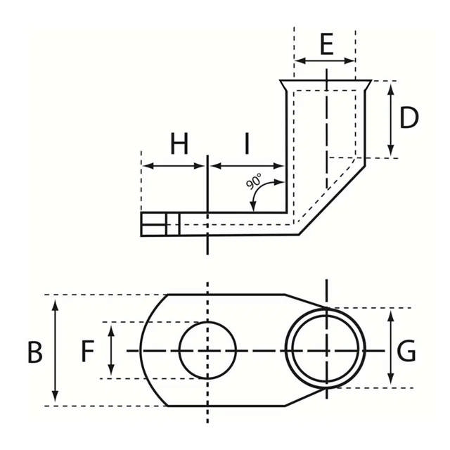 Souliers de câble coudés à 90° selon NFC 20-130, Cu