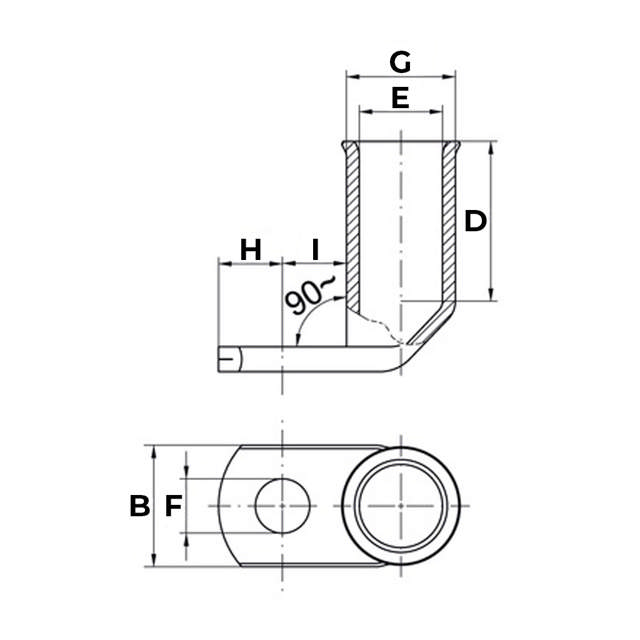 Souliers de câble coudés à 90° série F, Cu