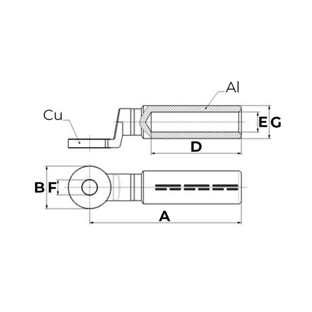 Souliers de câble bi-métal, Al/Cu